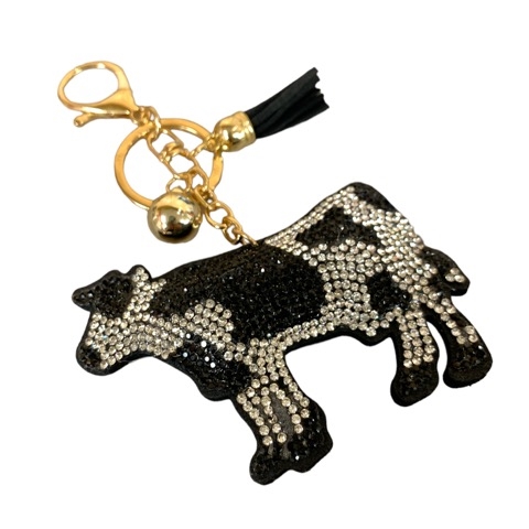 Jt Black White Cow Rhinestone Keychain